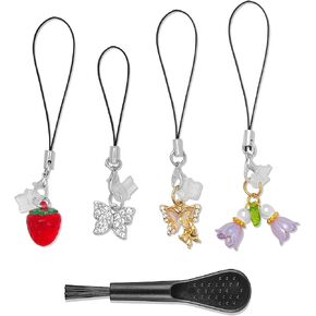 4PCS Cute Phone Dust Plug Silicone Anti Dust Plug Cover, Fashionable Metal Butterfly Flowers Transparent Charge Port Dust Plug Phone Decoration for iPhone Type C Android (Android Port)