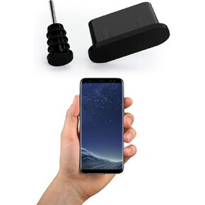 10x سدادات مضادة للغبار للهواتف الذكية، ماك بوك، الكمبيوتر المحمول | وصلة غبار USB-C لهاتف سامسونج جالاكسي S8، S9، S10 | سدادة غبار سيليكون – أسود