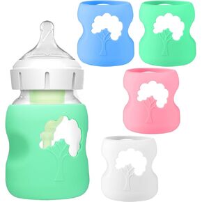 4 Pack Silicone Sleeves for Dr. Brown's Glass Baby Bottles - Drop Protection Baby Bottle Sleeves,Compatible with Dr. Brown's Newborn Glass Bottles,with Silicone Handles,8 oz
