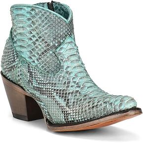 حذاء Corral LADIE'S TURQUOISE FULL PYTHON BOOTIE بسحاب جانبي على شكل حرف J، نعل جلدي، URBAN A4323