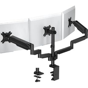 Triple Monitor Desk Mount - FORGING MOUNT 3 Monitor Gas Spring Arms Desk Stand for 13-27'' Computer Triple Monitor Stand with Swivel, Tilt, Rotation, Each Arm Holds Up to 17.6 lbs