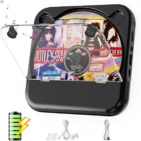Portable CD Player with Bluetooth, Rechargeable Small CD Player, Built-in HiFi Speakers, Walkman CD Player with Headphones, LCD Screen, Support CD/AUX/USB/Repeat, Black