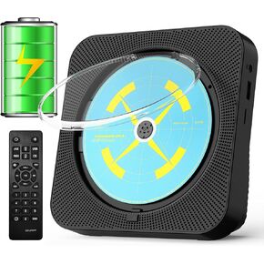 مشغل أقراص مضغوطة بلوتوث محمول، مشغل أقراص مضغوطة لسطح المكتب قابل لإعادة الشحن للمنزل مع مكبرات صوت هاي فاي، جهاز تحكم عن بعد، يدعم راديو CD/FM/USB/AUX/مؤقت (أسود) in Kuwait