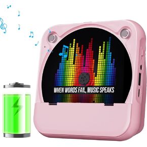Portable CD Player with Bluetooth, Desktop CD Player for Home with HiFi Speaker, Remote Control, LCD Display, 2000mAh Rechargeable Small CD Player Supports CD/FM Radio/USB/AUX/Timer/Repeat, Pink