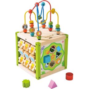 Wooden Activity Cube, 5 in 1 Activity Center, Educational Wooden Toys for Toddlers for Kids 1+