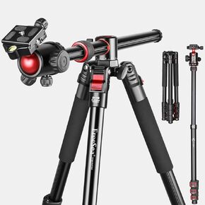 72 inch Camera Tripod,Transverse Center Column Aluminium DSLR Tripod with 360 Degree Ball Head 15kg Load Capacity,Quick Release Plate,Detachable Monopod