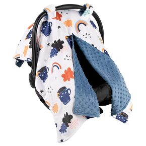 Top Tots Deluxe Minky Baby Car Seat Cover - Bear Sun and Rainbow, 40 x 29 Inch Cream