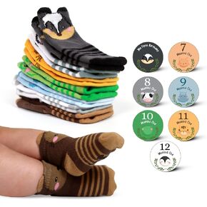 7 Pairs Of Non Slip Gender Neutral Baby Socks, Baby Socks Bundle With A Personalized Pack Of Milestone Stickers
