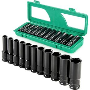 Seesii Professional Socket Set Wrench Kit, 11-Piece Metric 10-11-12-13-14-16-17-19-21-22-24mm, High-Torque C-V Steel Sockets for Automotive, Home Repair & DIY Projects