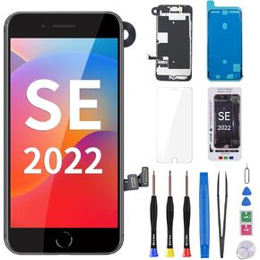 for iPhone SE 3rd Generation 2022 Screen Replacement with Home Button 4.7" LCD Display SE3 3D Touch Digitizer with Front Camera Earpiece Full Repair Tool Kit A2783 A2784 A2595 A2785 A2782