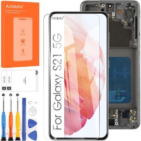 OLED Screen For Samsung Galaxy S21 5G Screen Replacement For Samsung G991 LCD Screen SM-G991B,SM-G991U,SM-G991W Touch Display Digitizer Assembly Repair Parts With Frame(Black With Figerprint Function)