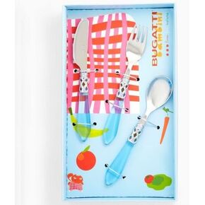 Vietri Aladdin Brilliant Clear Blue 3-Pc Childrens Silverware Set, 18/10 Stainless Kids Utensils