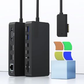قاعدة شحن Microsoft Surface مع شاشات ثلاثية مزدوجة HDMI+VGA، قاعدة تركيب سطحية 12 في 1 لأجهزة Surface Pro 11/10/9/8/X/7/6/5/4/3، وSurface Laptop 5/4/3/2/ 1، سيرفس لاب توب جو 3/2/1، سيرفس بوك 3/2/1 in Kuwait