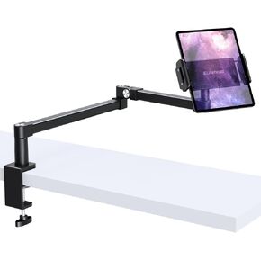elitehood iPad Stand, Full Adjustable iPad Desk Mount Swivel iPad Holder with C Clamp, iPad Arm Mount Compatible with 4.7 to 15.6 inches Tablet, iPad Pro and Portable Monitor, Max Holds 4 lbs, Black