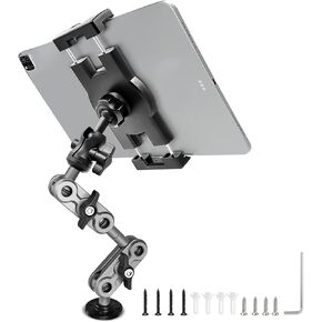 Aluminum Heavy Duty Drill Base Tablet Holder Car Mount Dashboard, 14.2“ Long 360°3-Stage Metal Stand Bracket for 4.7-12.9" iPad Pro/Air/Mini/Samsung Galaxy Tab, for Car Auto Truck Wall Desk