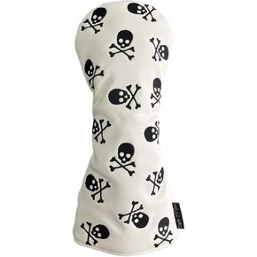 White Golf Club Headcover 3 Wood Headcover Hybrid Head Covers Skulls Embroidery Premium Leather Driver Fairway Wood Hybrid Head Cover