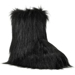 ZVC Women's Faux Fur Boots Furry Snow Boots Comfortable Fluffy Winter Boots Warm Fuzzy Mid-Calf Boots Outdoor Indoor Flat Shoes