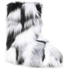 ZVC Women's Faux Fur Boots Furry Snow Boots Comfortable Fluffy Winter Boots Warm Fuzzy Mid-Calf Boots Outdoor Indoor Flat Shoes