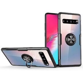 SORAKA Clear Case for Samsung Galaxy S10 5G with Ring Holder,Slim Fit Case Transparent Hard PC Cover Samsung Galaxy S10 5G Case with Metal Plate for Magnetic Car Phone Holder