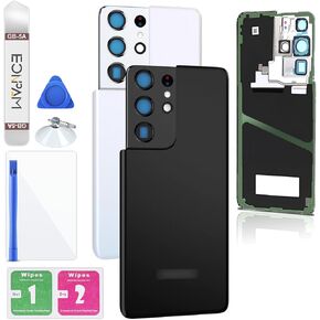 Back Cover Glass for Samsung Galaxy S21 Ultra 5G SM-G998 Rear Housing Replacement with Camera Lens + Repair Tool Kit Genuine Rear Glass (Black)