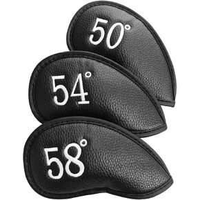FINGER TEN Golf Iron Head Covers Value 3 Piece Set, Synthetic Leather Deluxe Club Headcover, Universal Fit Main Iron Clubs Gift Set