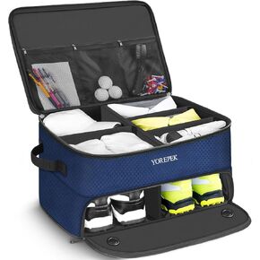 2 Layer Golf Trunk Organizer, Waterproof Car Golf Locker with Separate Ventilated Compartment for 2 Pair Shoes, Durable Golf Trunk Storage for Balls, Tees, Clothes, Gloves, Accessories, Golf Gifts