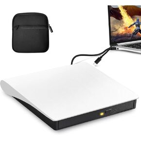 External CD/DVD Drive with Carrying Case, USB 3.0 Type C Portable DVD Player for Laptop, CD Burner External Disk Drive Optical Compatible with Laptop Desktop PC Mac Windows Mac Linux OS