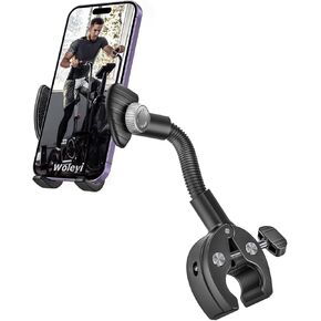 Gooseneck Spin Bike Phone Holder, Cell Phone Mount Exercise Bike Handlebar Clamp for Stationary Bicycle, Treadmill, Microphone Stand for iPhone 15 Pro Max, 14 13 12 11 Mini, S24 and 4"-6.8" Smartphone