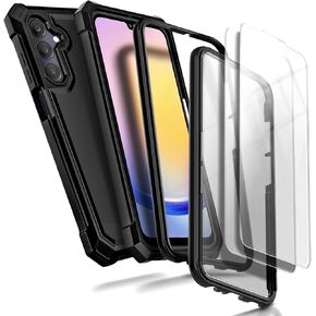 NZND Designed for Galaxy A15 Case, Samsung A15 4G/A15 5G Phone Case with Built-in-Screen Protector, [Extra Front Frame, 2 X Tempered Glass Screen Protector] Full-Body Protective Case, Black