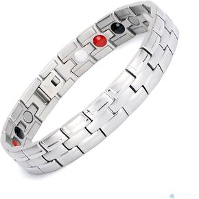 Stainless Steel Magnetic Therapy Bracelet for Men Women & Adjustable Length with Sizing Tool & Retro Bracelet Jewelry