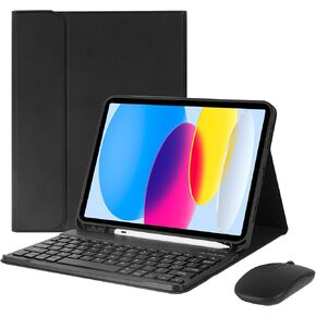 Keyboard Case for iPad 10th Generation 10.9 inch 2022, Detachable Bluetooth Keyboard Case with Pencil Holder, Tablet Cases with Wireless Keyboard and Mouse for iPad 10th Gen