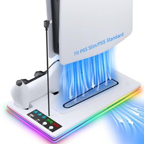 LHFDIAN PS5 Slim/PS5 Cooling Station, PS5 Stand with RGB LED, Dual Controller Charging Station for PS5, Fast PS5 Controller Charger, Dual Charger for PS5 Digital/Disc-White
