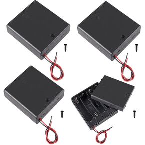 (Pack of 4) 4 AA Battery Holder with ON/Off Switch, 4 Slots Battery Holder with Wire Leads and Cover, 4 X 1.5V AA Battery Holder