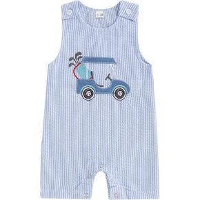 Infant Baby Boys Jumpsuit Sleeveless Crew Neck Striped Embroidery Golf Cart Summer Romper Clothes for Casual Daily