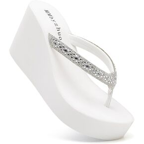 Rhinestone Womens Wedge Sandals for Women Platform Flip Flops Chunky wedge flip flops Heels Sandals Women Wedding Shoes