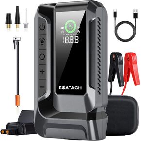 Q16 4000A Car Jump Starter with Air Compressor, 150PSI Portable Jump Starter Battery Pack (10.0L Gas/8.0L Diesel), with QC3.0, Large Display, 3 Modes Flashlight and Jumper Cable