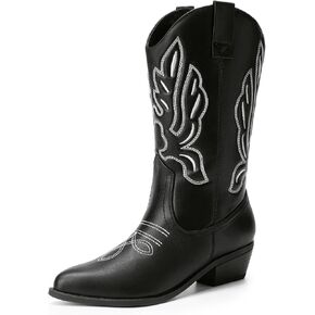 DREAM PAIRS Women's Cowboy Boots Mid Calf Cowgirl Boots Embroidery Stitched Western Boots