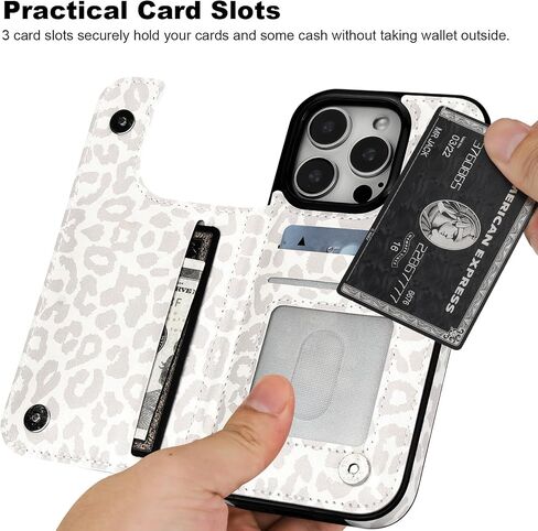 HAOPINSH for iPhone 16 Pro Case Wallet with Card Holder, White Leopard Cheetah Pattern Back Flip Folio PU Leather Kickstand Card Slots Case for Women Girls, Double Magnetic Clasp Shockproof Case 6.3" in Kuwait