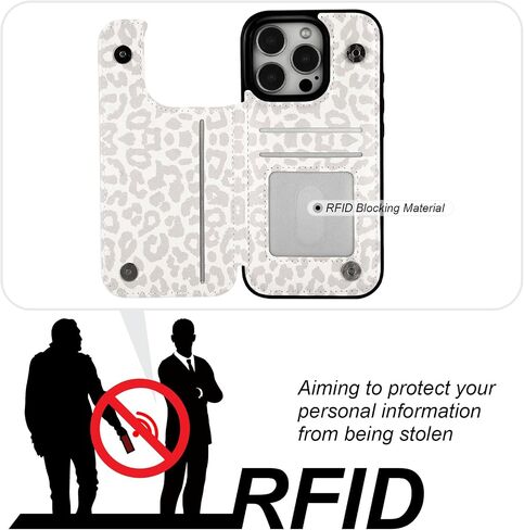 HAOPINSH for iPhone 16 Pro Case Wallet with Card Holder, White Leopard Cheetah Pattern Back Flip Folio PU Leather Kickstand Card Slots Case for Women Girls, Double Magnetic Clasp Shockproof Case 6.3" in Kuwait