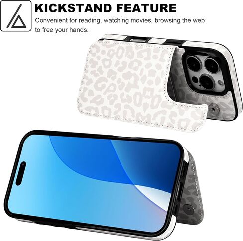 HAOPINSH for iPhone 16 Pro Case Wallet with Card Holder, White Leopard Cheetah Pattern Back Flip Folio PU Leather Kickstand Card Slots Case for Women Girls, Double Magnetic Clasp Shockproof Case 6.3" in Kuwait