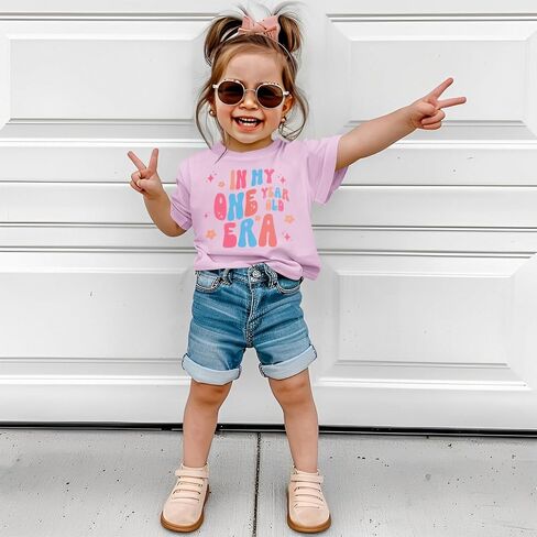 Baby Girls First Birthday Outfit 1st Birthday Shirt in My One Year Old Era Tshirt Bday Party Short Sleeve Tee Tops in Saudi Arabia
