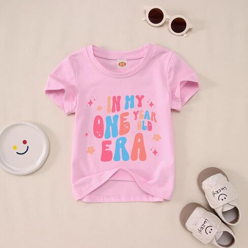 Baby Girls First Birthday Outfit 1st Birthday Shirt in My One Year Old Era Tshirt Bday Party Short Sleeve Tee Tops in Saudi Arabia