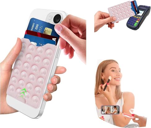 Suction Phone Card Holder Mount,Fit 3 Cards,Phone Wallet,iPhone 16 Wallet case,Silicon Adhesive Phone Accessory,TikTok Videos and Selfies,Adhesive Card Holder,Chalk Pink in Saudi Arabia