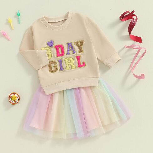 Toddler Baby Girl Birthday Outfit Letter Embroidery Long Sleeve Sweatshirt Tutu Dress Skirts Birthday Gift 12M-5T in Kuwait