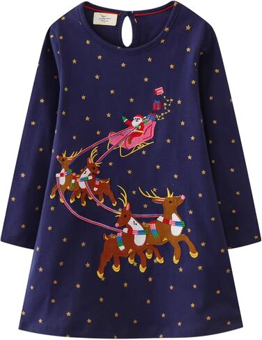Girls Long Sleeve Dress Casual Cartoon Appliques Jersey Dresses 2-7T in Saudi Arabia