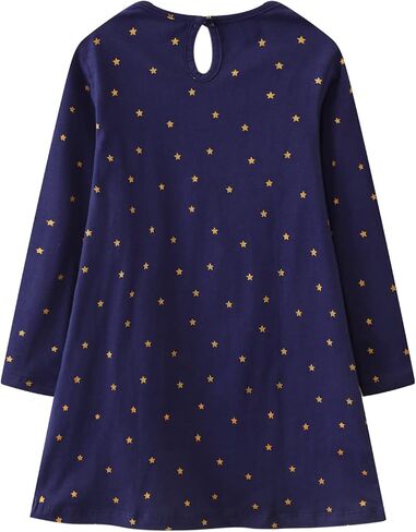 Girls Long Sleeve Dress Casual Cartoon Appliques Jersey Dresses 2-7T in Saudi Arabia