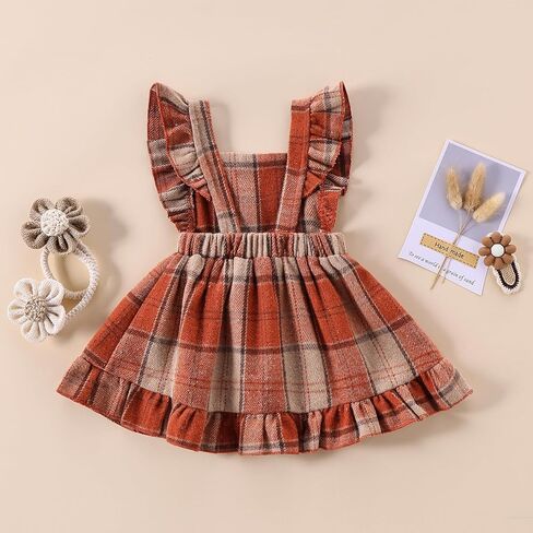 Baby Girls' Dresses Fly Sleeve Plaid Baby Dress Flannel Overall Skirt Dress Fall Winter Festival Outfits in Kuwait