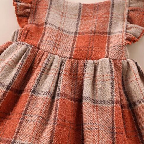 Baby Girls' Dresses Fly Sleeve Plaid Baby Dress Flannel Overall Skirt Dress Fall Winter Festival Outfits in Kuwait
