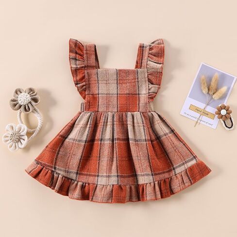 Baby Girls' Dresses Fly Sleeve Plaid Baby Dress Flannel Overall Skirt Dress Fall Winter Festival Outfits in Kuwait