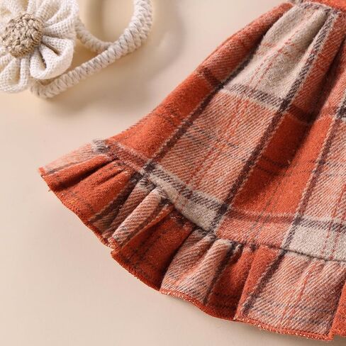 Baby Girls' Dresses Fly Sleeve Plaid Baby Dress Flannel Overall Skirt Dress Fall Winter Festival Outfits in Kuwait